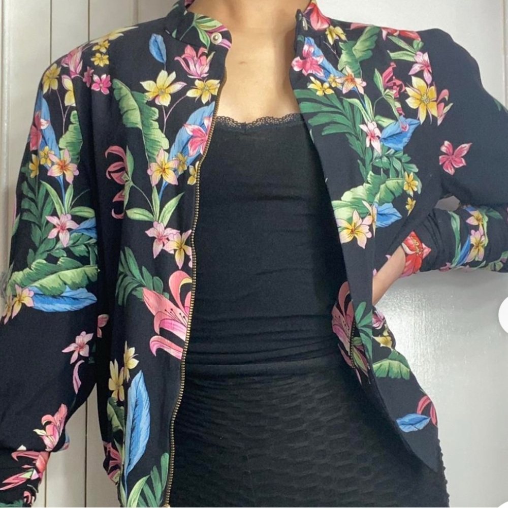 Zara Black Floral Bomber Jacket